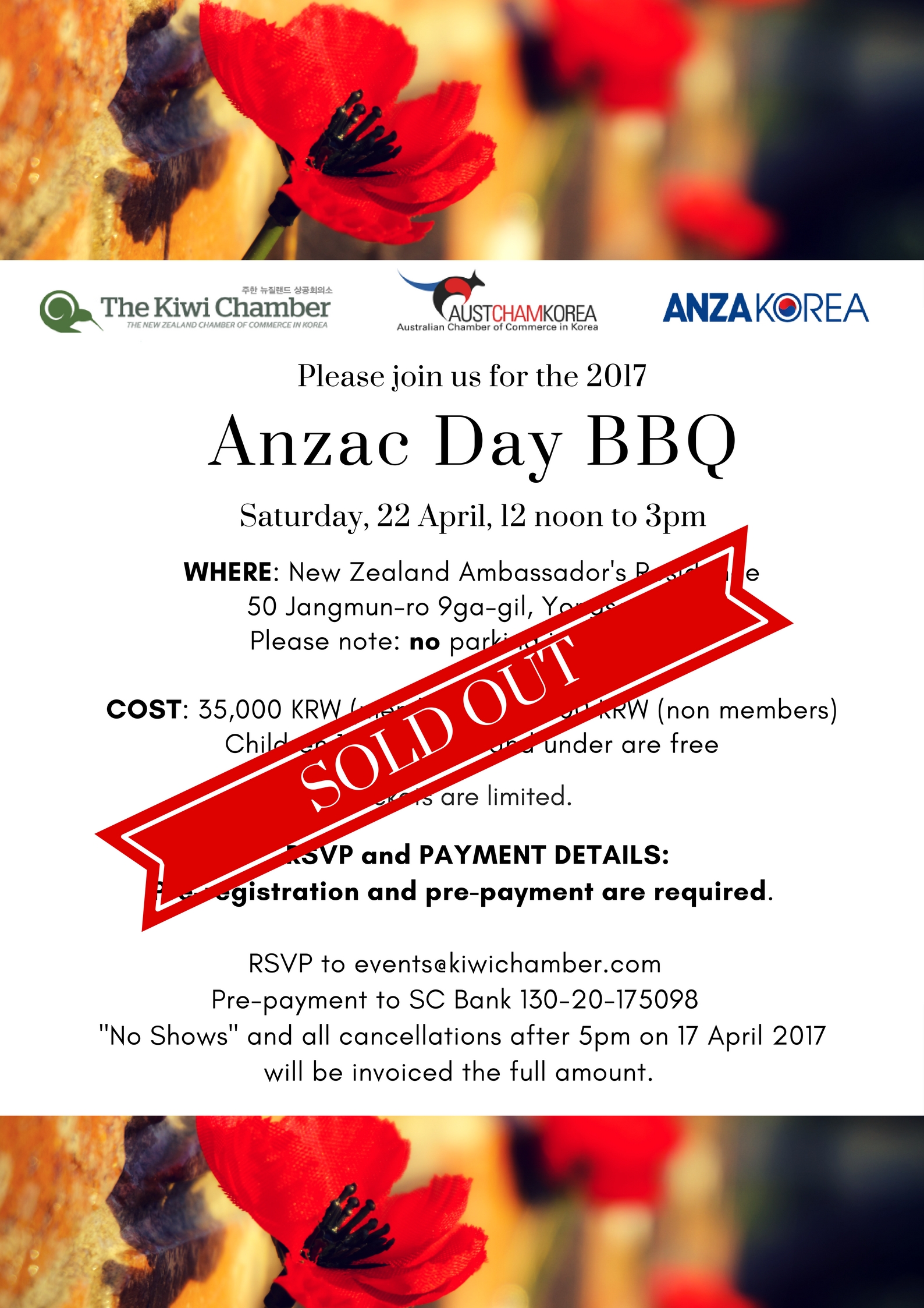 Anzac Day BBQ flyer Kiwi Chamber and ANZA version 1 SOLD OUT